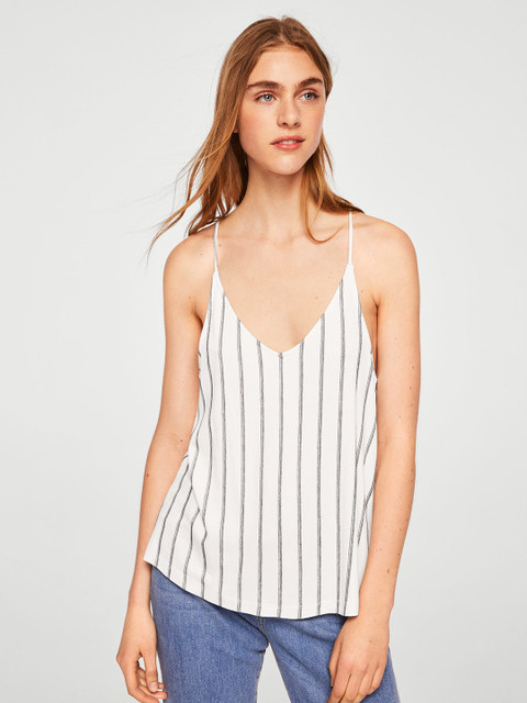 

MANGO Women White & Blue Striped Top