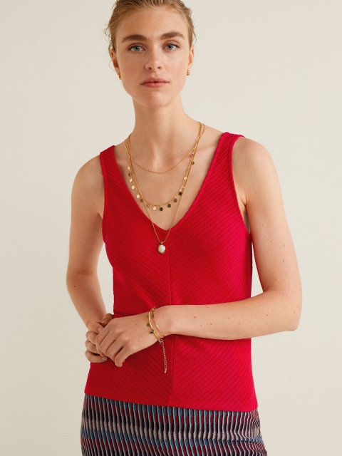 

MANGO Women Red Self-Striped Top