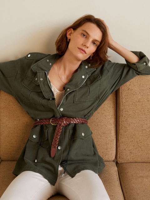 

MANGO Women Olive Green Solid Denim Jacket