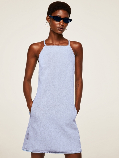 

MANGO Women Blue Denim A-Line Dress