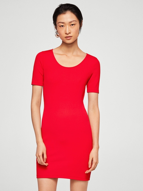 

MANGO Women Red Solid Sheath Dress