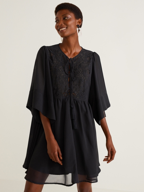 

MANGO Women Black Solid A-Line Dress