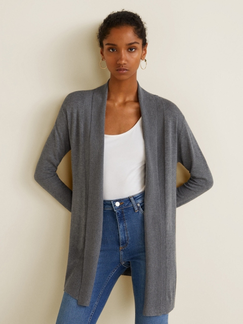

MANGO Women Grey Solid Front-Open Sweater