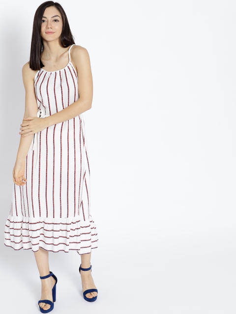 

MANGO Women White & Red Striped A-Line Dress