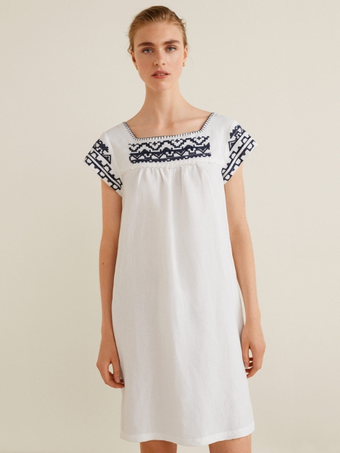 

MANGO Women Off-White Solid A-Line Dress