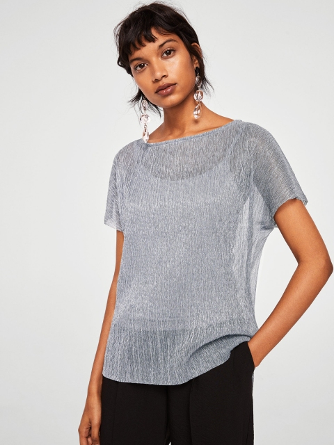 

MANGO Women Grey Shimmery Top