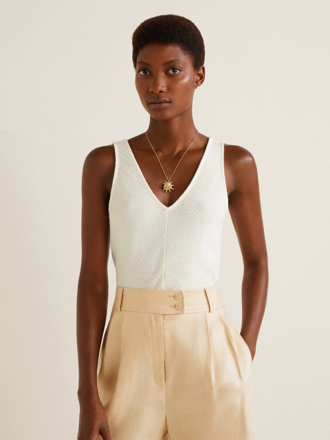 

MANGO Women White Solid Top