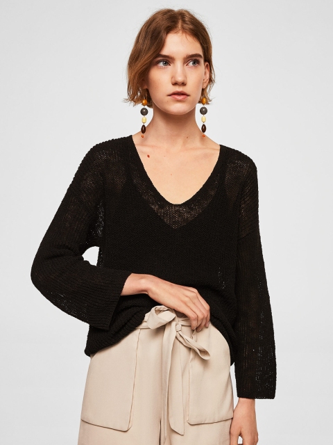 

MANGO Women Black Solid Pullover