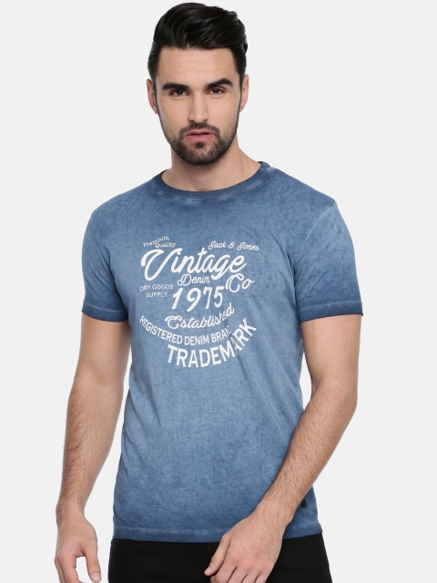 

Jack & Jones Men Blue Printed Round Neck T-shirt