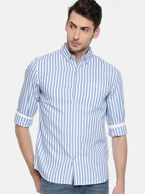 

Jack & Jones Men Blue & White Slim Fit Striped Casual Shirt