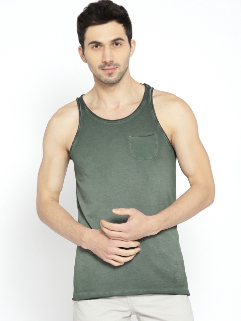 

Jack & Jones Men Olive Green Dyed Round Neck T-shirt