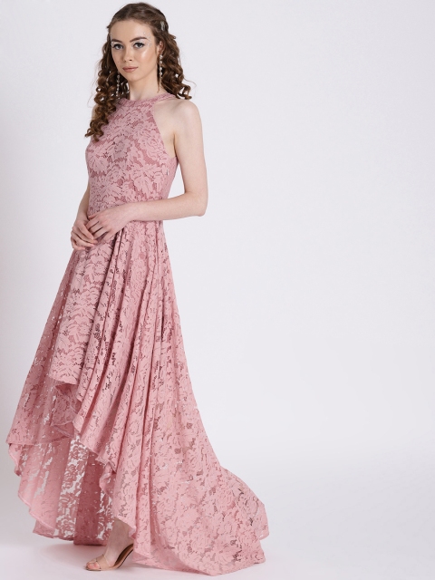 

Zink London Women Dusty Pink Lace High-Low Maxi Dress