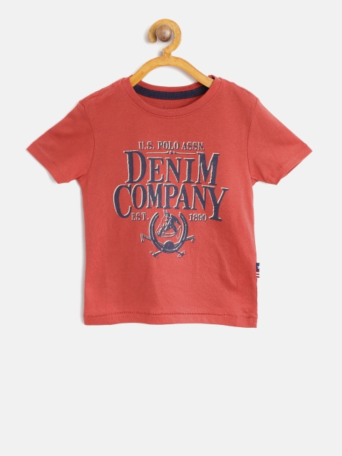 

U.S. Polo Assn. Kids Boys Red Printed Round Neck T-shirt