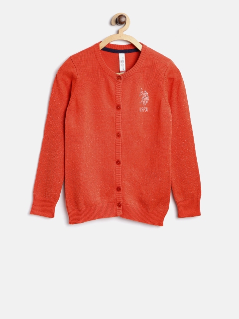 

U.S. Polo Assn. Kids Girls Orange Solid Cardigan with Shimmer Detail