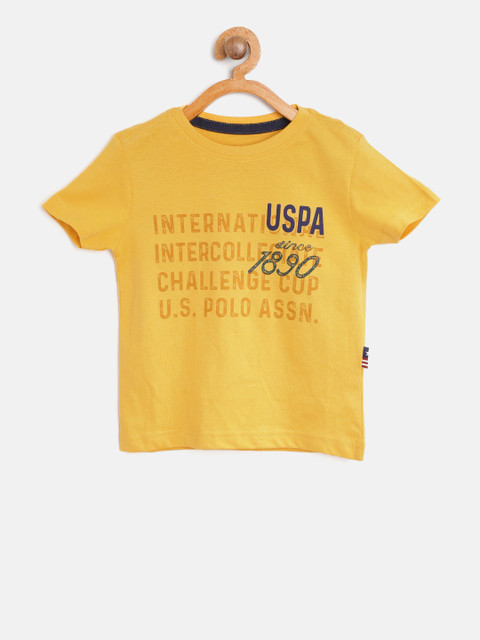 

U.S. Polo Assn. Kids Boys Mustard Yellow Printed Round Neck T-shirt
