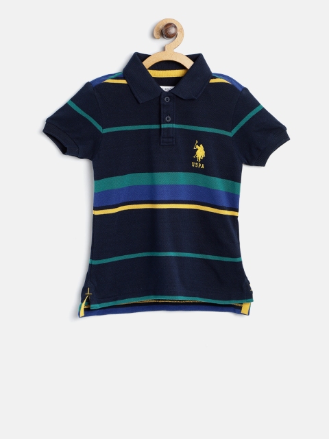 

U.S. Polo Assn. Kids Boys Navy Blue Striped Polo Collar T-shirt