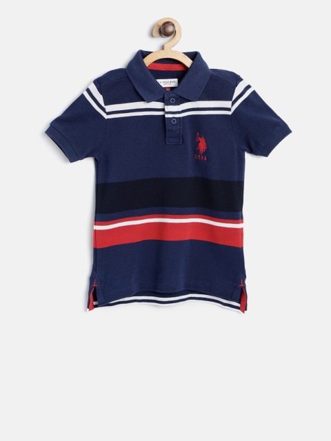 

U.S. Polo Assn. Kids Boys Navy Blue Striped Polo Collar T-shirt