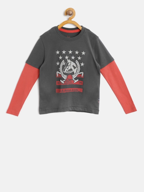

U.S. Polo Assn. Kids Boys Charcoal Grey Printed Round Neck T-shirt