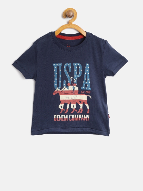 

U.S. Polo Assn. Kids Boys Navy Blue Printed Round Neck T-shirt