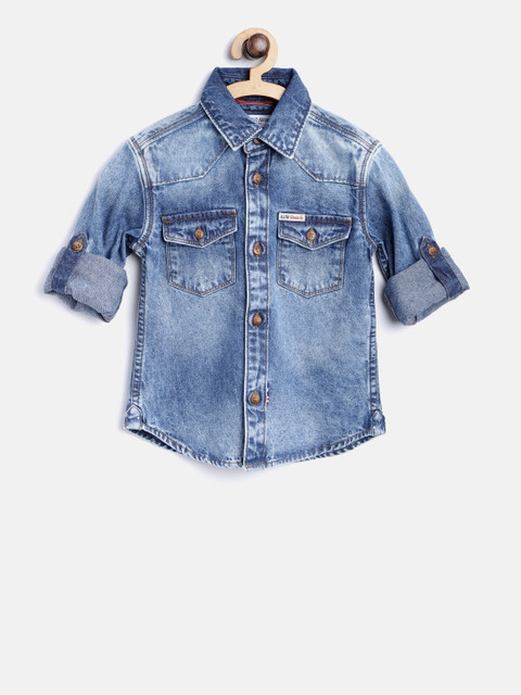 

U.S. Polo Assn. Kids Boys Blue Regular Fit Faded Denim Casual Shirt
