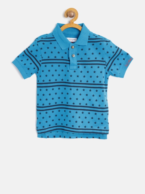 

U.S. Polo Assn. Kids Boys Blue & Black Printed Polo Collar T-shirt