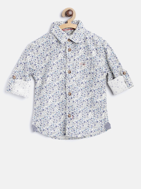 

U.S. Polo Assn. Kids Boys Off-White & Purple Regular Fit Floral Print Casual Shirt