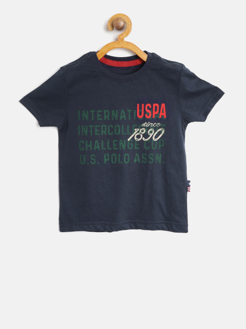 

U.S. Polo Assn. Kids Boys Navy Blue Printed Round Neck T-shirt