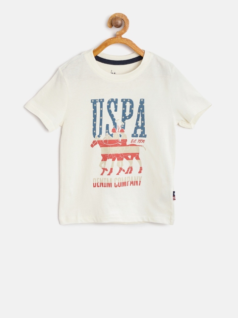 

U.S. Polo Assn. Kids Boys Cream-Coloured Printed Round Neck T-shirt