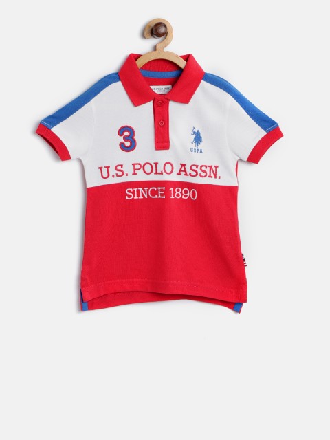 

U.S. Polo Assn. Kids Boys Red & White Colourblocked Polo Collar T-shirt