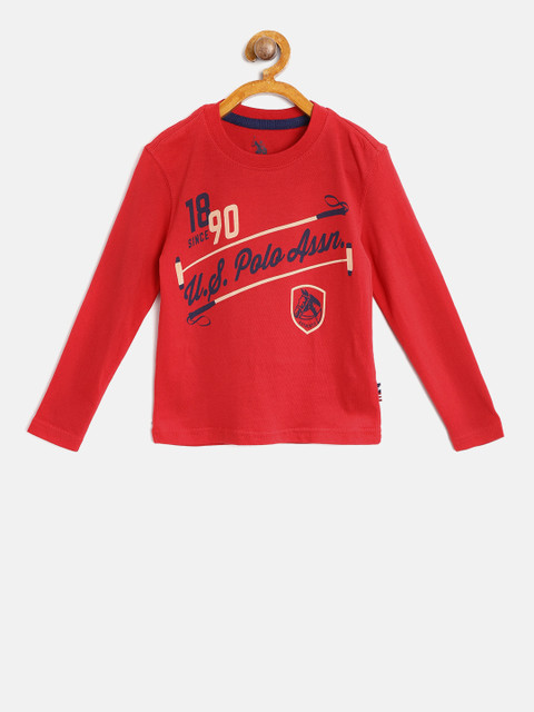 

U.S. Polo Assn. Kids Boys Red Printed Round Neck T-shirt