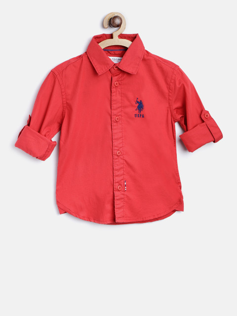 

U.S. Polo Assn. Kids Boys Red Regular Fit Solid Casual Shirt