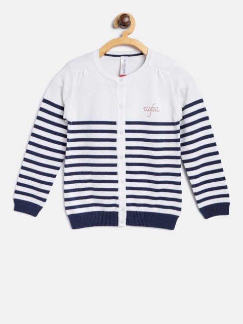 

U.S. Polo Assn. Kids Girls White & Navy Blue Striped Cardigan