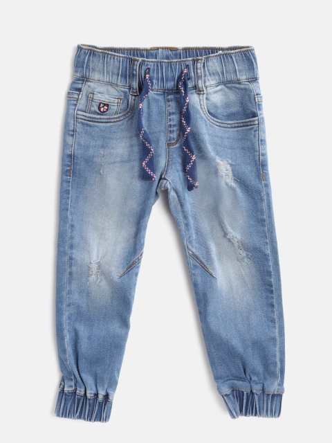 

U.S. Polo Assn. Kids Boys Blue Regular Fit faded Distressed Denim Joggers