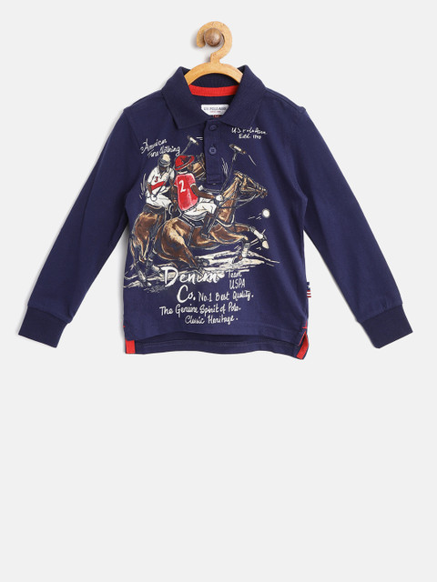 

U.S. Polo Assn. Kids Boys Navy Blue Printed Polo Collar T-shirt