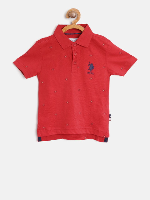 

U.S. Polo Assn. Kids Boys Red Printed Polo Collar T-shirt