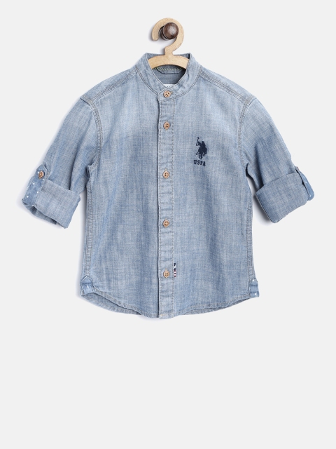 

U.S. Polo Assn. Kids Boys Blue Regular Fit Faded Chambray Casual Shirt