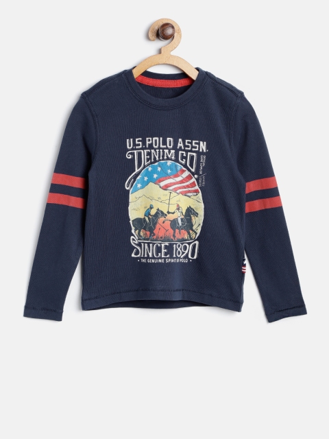

U.S. Polo Assn. Kids Boys Navy Blue Printed Round Neck T-shirt