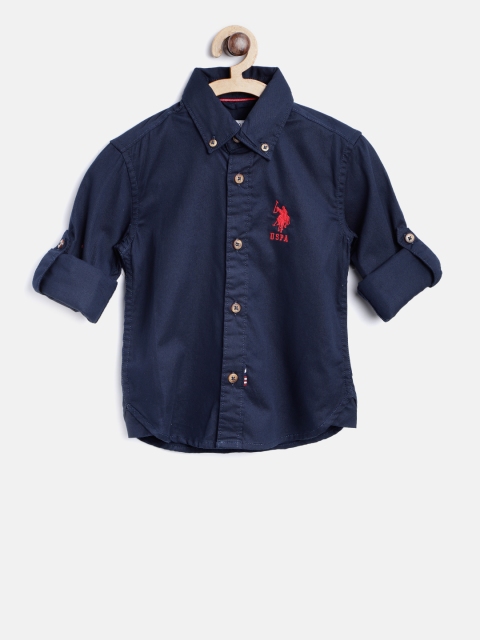 

U.S. Polo Assn. Kids Boys Navy Blue Regular Fit Solid Casual Shirt