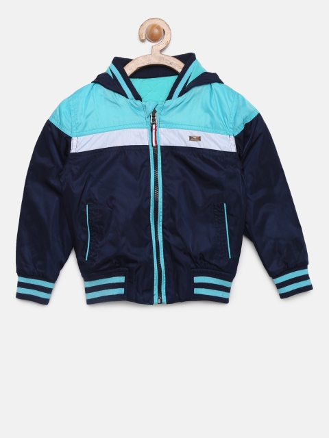 

U.S. Polo Assn. Kids Boys Navy Blue Colourblocked Reversible Open Front Windbreaker Jacket