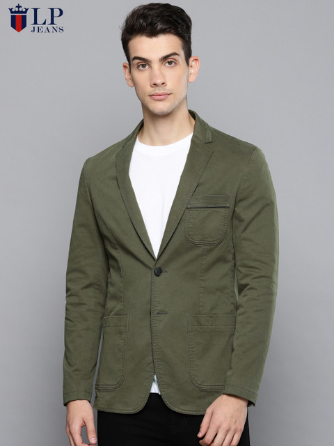 

Louis Philippe Jeans Men Olive Green Solid Tailored Jacket