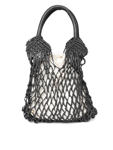 

MANGO Charcoal Grey Woven Design Shoulder Bag
