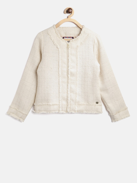 

U.S. Polo Assn. Kids Girls Cream-Coloured Self Design Tailored Jacket