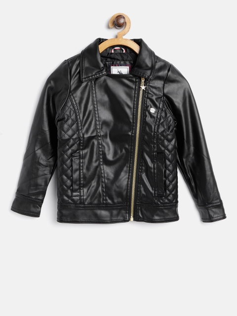 

U.S. Polo Assn. Kids Girls Black Solid Biker Jacket with Quilted Detail