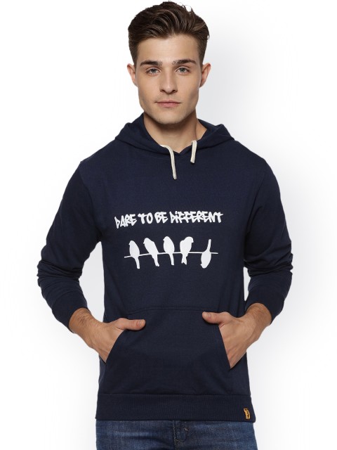 

Campus Sutra Men Blue Printed Hooded Sweatshirt