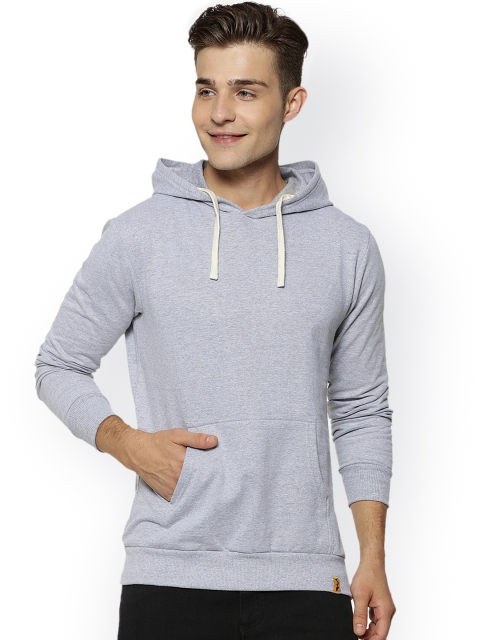 

Campus Sutra Men Grey Solid Hooded Sweatshirt