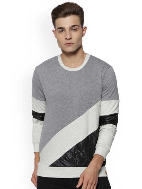 

Campus Sutra Men Grey & Black Colourblocked Sweatshirt