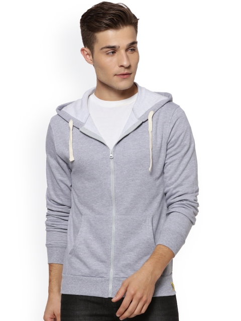 

Campus Sutra Men Grey Solid Hooded Sweatshirt
