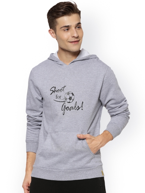

Campus Sutra Men Grey Printed Hooded Sweatshirt