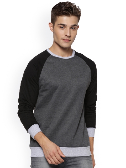 

Campus Sutra Men Charcoal & Black Colourblocked Sweatshirt