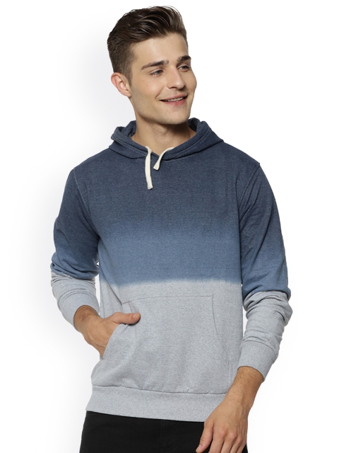 

Campus Sutra Men Blue & Grey Colourblocked Hooded Sweatshirt